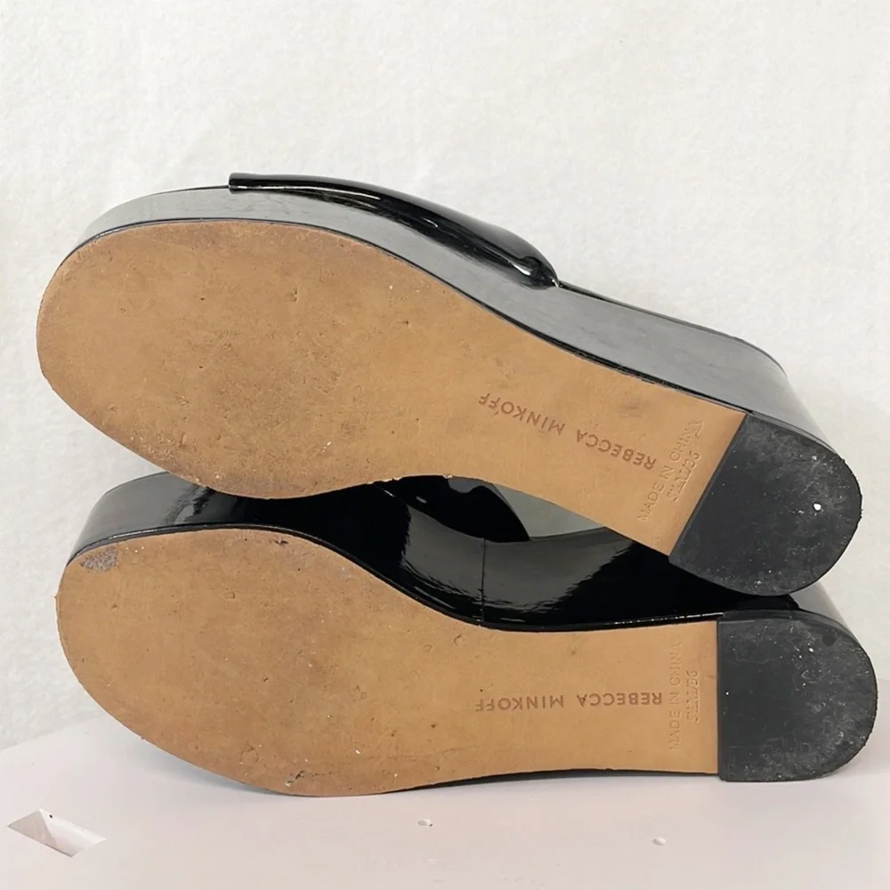 Rebecca‎ Minkoff Womens Sz 5.5M Jeanee Platform Slide Shoes Black Faux Leather